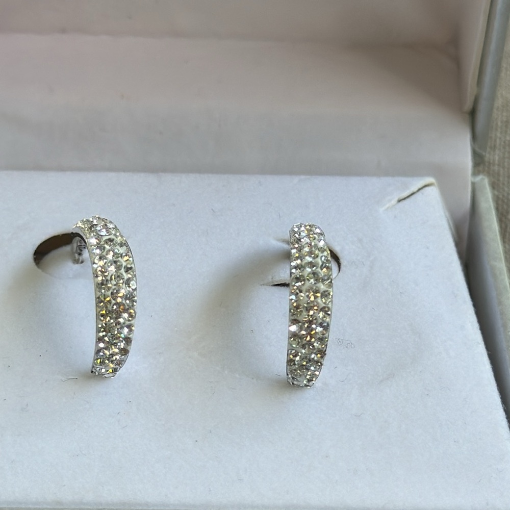 Sparkily Sterling Silver Half Hoop Earrings